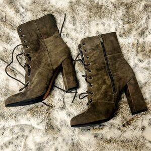 Elegant Gray Lace-Up Ankle Boots